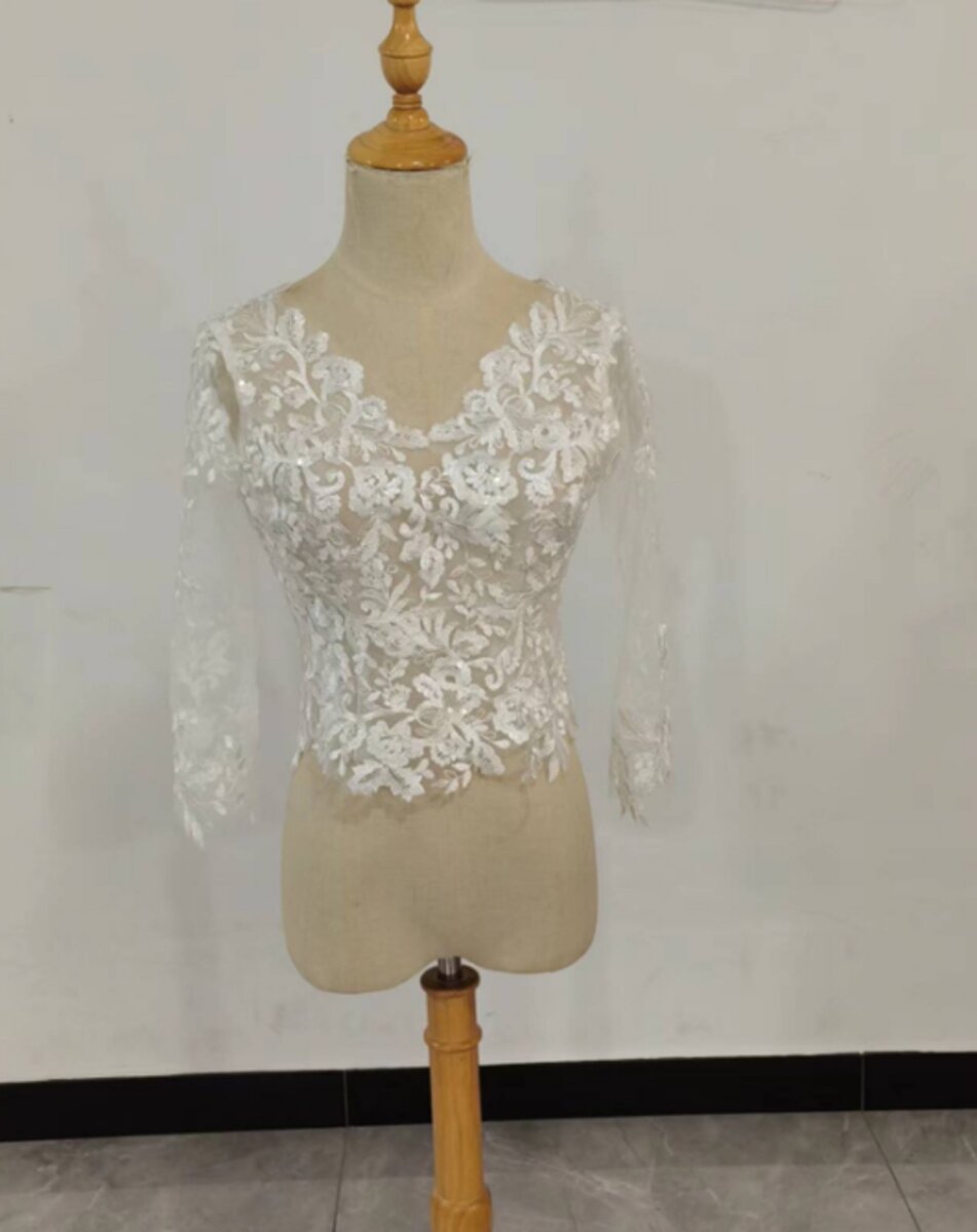 ウエディングドレス トップスのみ 3D立体レース刺繍 ボレロ 七分袖丈 花嫁