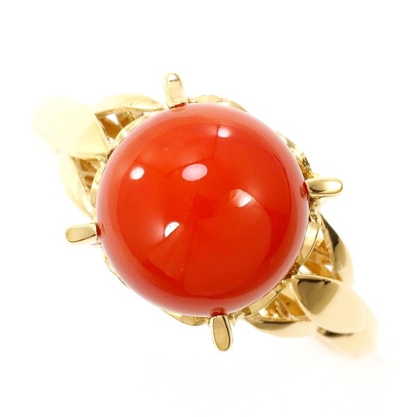 K18 18金 YG イエローゴールド リング 指輪 13号 サンゴ ジュエリー 中古