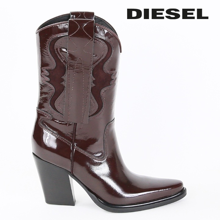 【EUR35/22.5cm】レザーウエスタンブーツ 靴 レディース D-WESTERN 牛革 本革 スエードミックス die-l-k-f4-k50