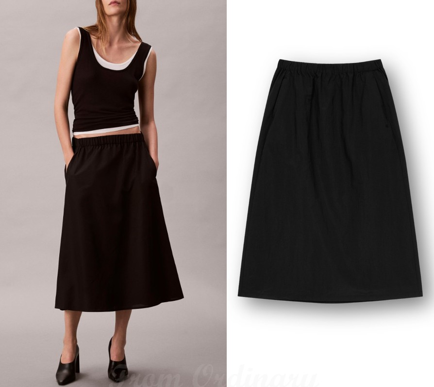 Womens Nylon Black Midi Skirt (44D618G-UB1)