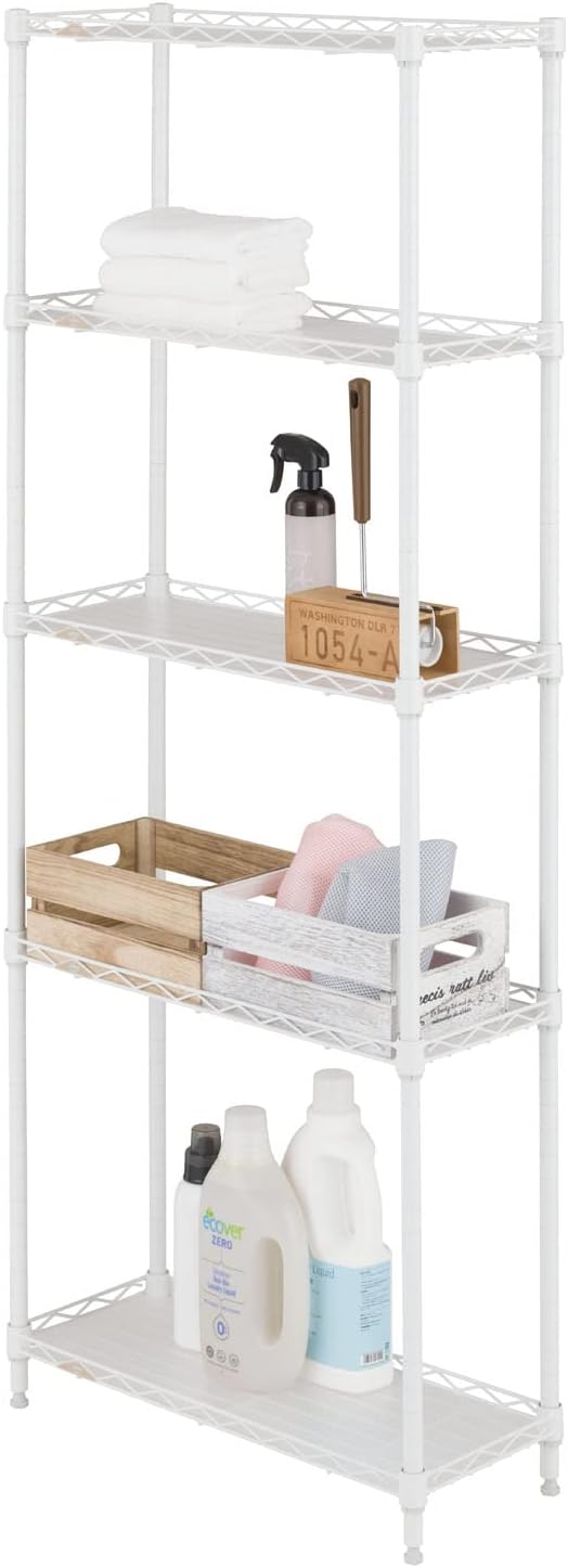 ドウシシャ ルミナス ラテ 隙間収納ラック 幅25cm 奥行60 5段 ホワイト 白 おしゃれで可愛い スリムスチールラック 落下防止シート付き 全体耐荷重150kg 幅24.5×奥行59.5×高さ1