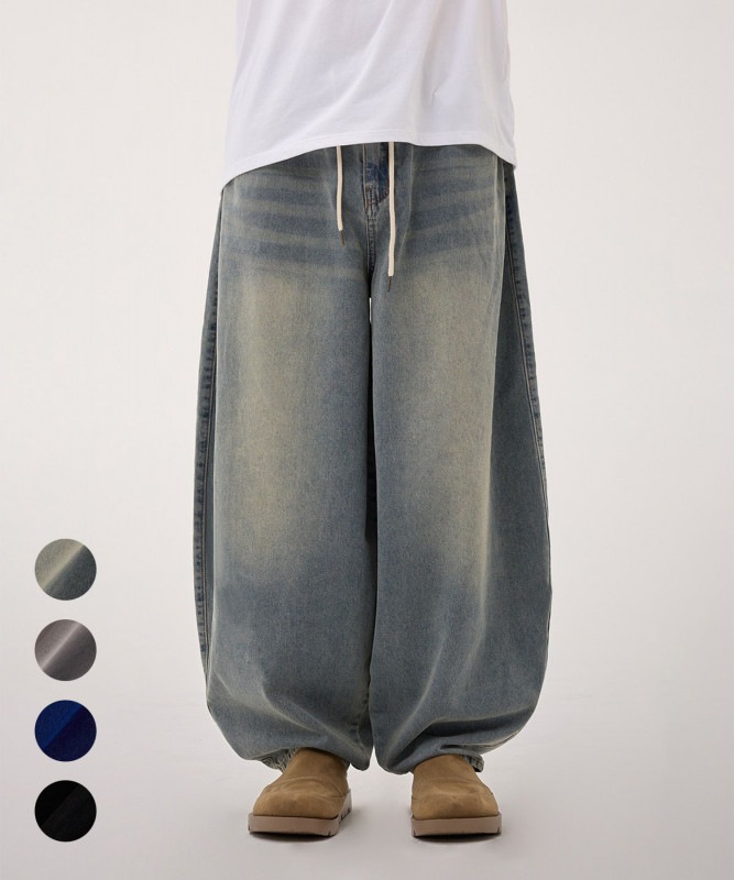 ウォッシングバルーンワイドバンディングデニムD627-4COLOR