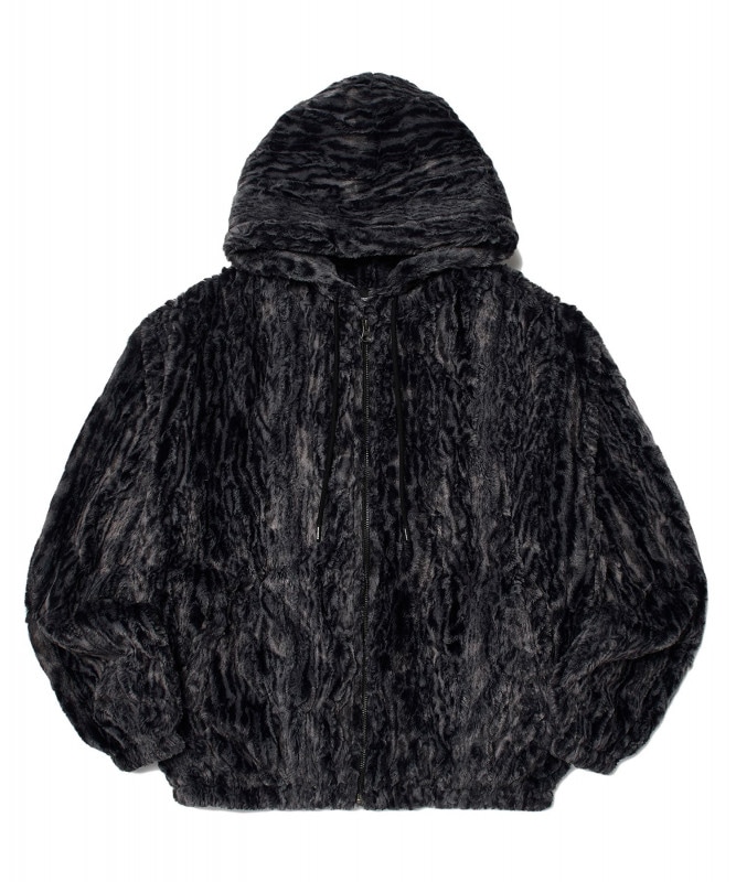 FAUX FUR ZIPUP HOODIE(BLACK)