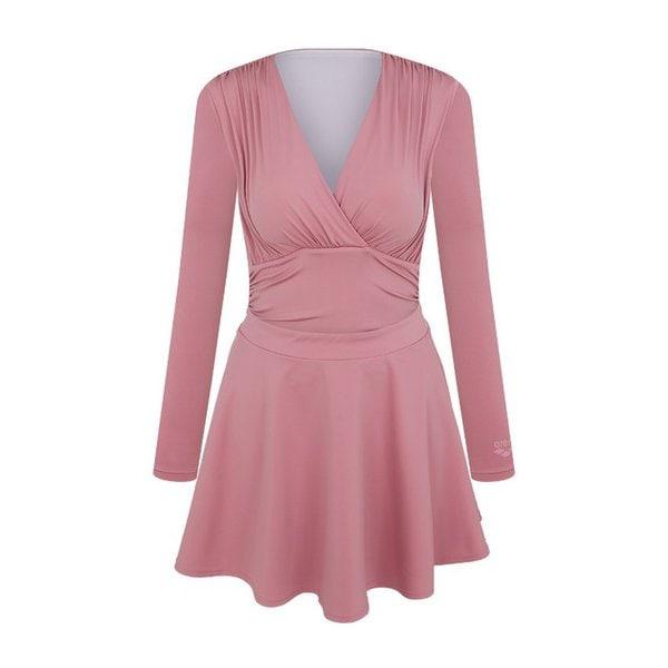 女性用ビーチ長袖ワンピース+ラップスカートセット水着（カリナレジャー）（A4SL1SO03）PNK