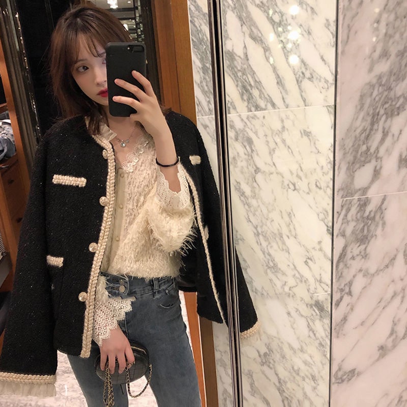 ツイードジャケット ノーカラージャケット レディース ジャケット アウター ミディアム丈 ラメ フリル パーティー エレガント カジュアル きれいめ 通勤 オフィス ママコーデ a4497