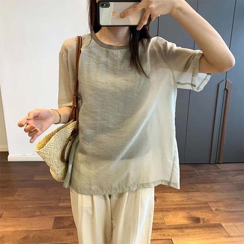 2023夏新作 韓国風レディース服 夏 偽の2つ レイヤード カジュアル きれいめ 半袖ブラウス ホワイト 2XL /サイズ色問わず合計3点から 4487