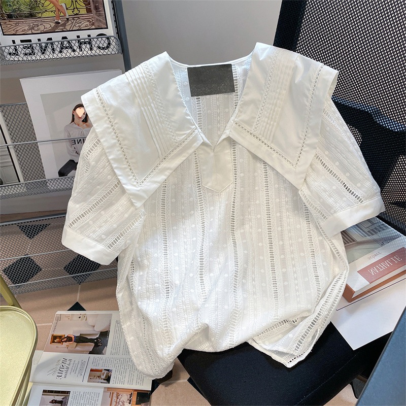 【1つ買うと10つ無料】海軍ネック短袖の女子学生夏のスタイルルーズ大規模ファッショナブルな