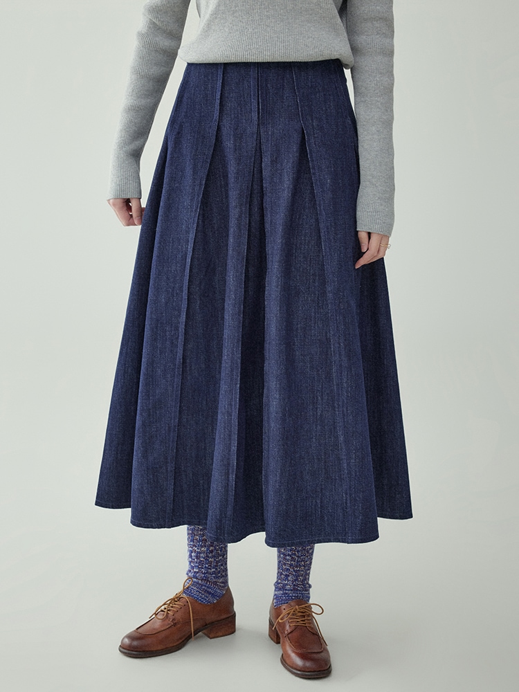レトロな青いデニムの中で長いスカートの女性の春の新型のハイウエストの大きいスカート