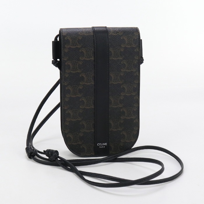 CELINE セリーヌ モバイルポーチ トリオンフキャンバス 10H74 2DCH 38SI 斜め掛け ショルダーバッグ PVC 【中古】 レディース Aランク