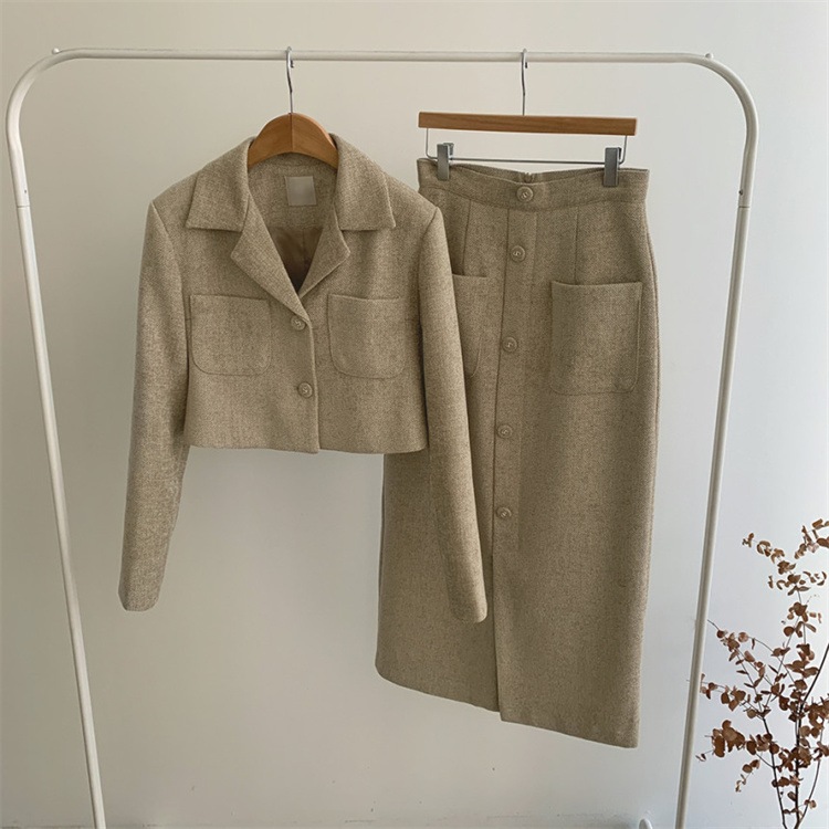 早い者勝ち セットアップ ツイード ハイウエスト シック ボタン ロングスカート スーツ コート エレガント スカート スリム レディース