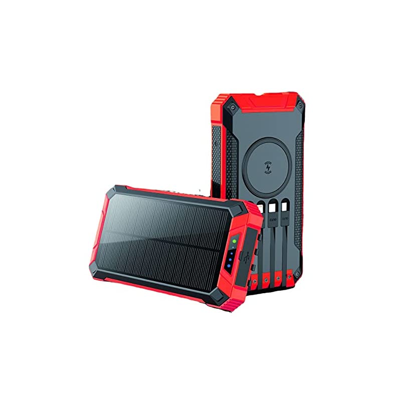 モバイルソーラーチャージャー 4ケーブル内蔵 ワイヤレス3A急速充電 31200mAh 6台同時充電