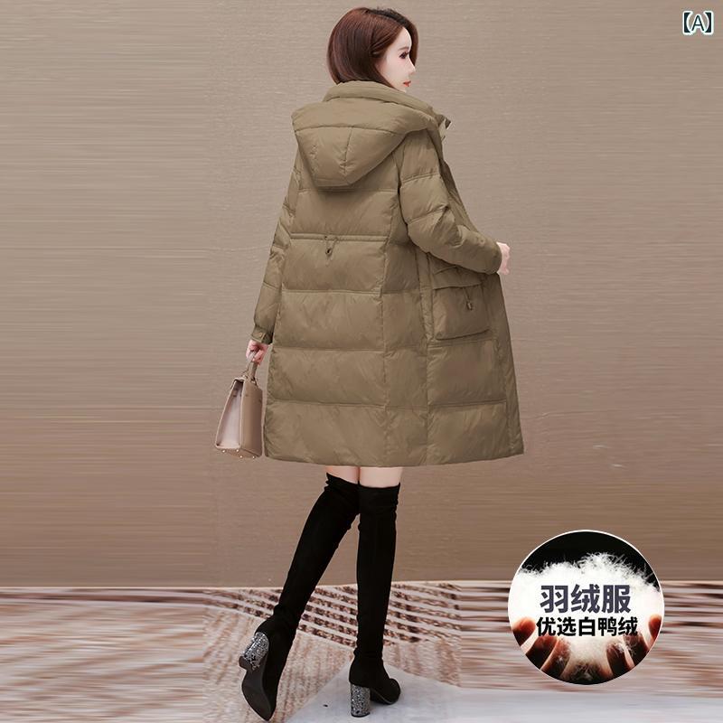 ダウンジャケット レディース 秋冬 豪華感 ダックダウン 丈 コットンジャケット