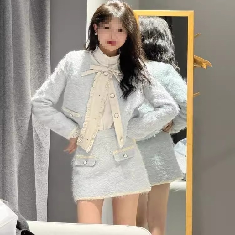 秋の絶妙な小さなデザインレースジャケットトップ森スタイル純粋な欲望痩身スカートツーピーススーツ