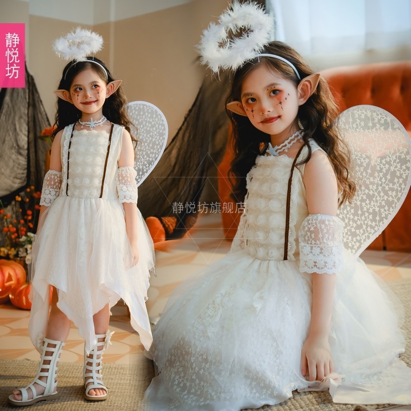 ハロウィンコスチュームガールズスペルデビルエンジェルドレスフラワーフェアリーウイングエルフ子供用コスチューム