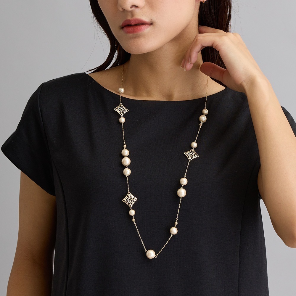 ロングネックレス パール レディース K18GP ゴールド シルバー 30代50代 日本製 大人 ペンダント 大ぶり ブランド ロング ネックレス カジュアル おしゃれ 人気 ゴ