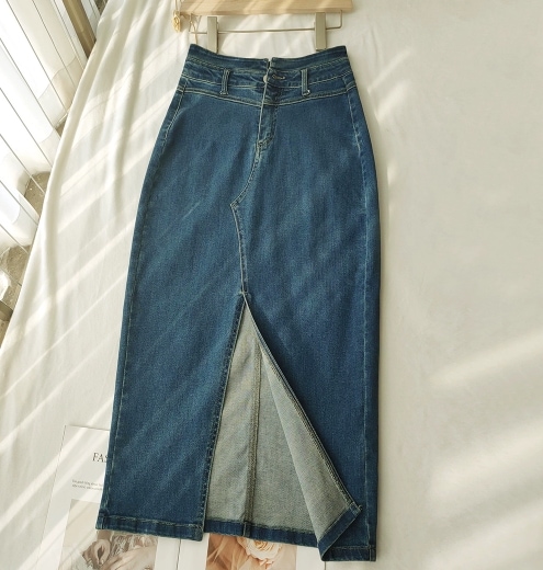 デニムスカート タイトスカート スリットあり スカート 膝下 セミフレア スリム 細身 ストレート スマート ベルト ポケット ハイウエスト デニム かわいい シンプル カジュアル 大人 おしゃれ