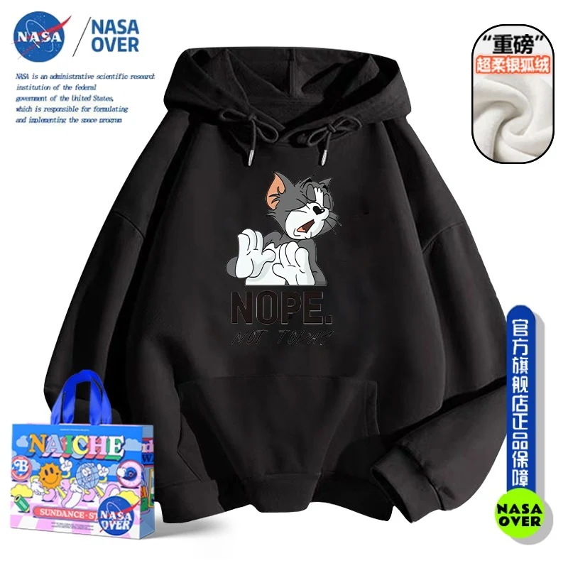 猫とネズミのフード付きセーター男女冬にベルベットの新型オーバーサイズがゆるいベルベットのコート