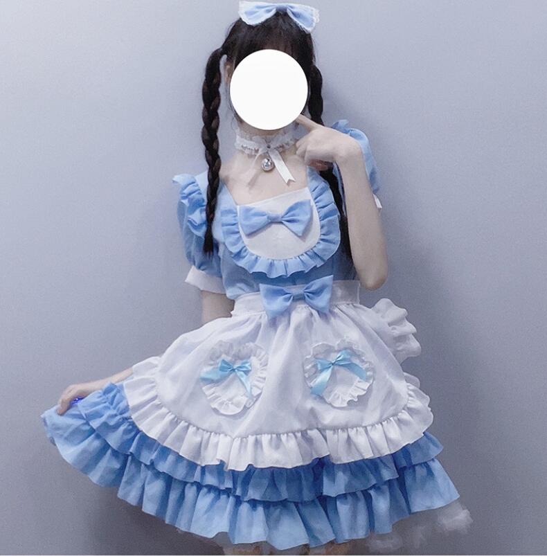 【超人気商品】ロリータワンピース　ハロウィン　メイド服　ゴスロリ　リボン　エプロン　コスプレワンピース　魔女 仮装 変装　ハロウィン　リボン　8点セットアップ　二次元ロリータドレス　メイド服 姫様