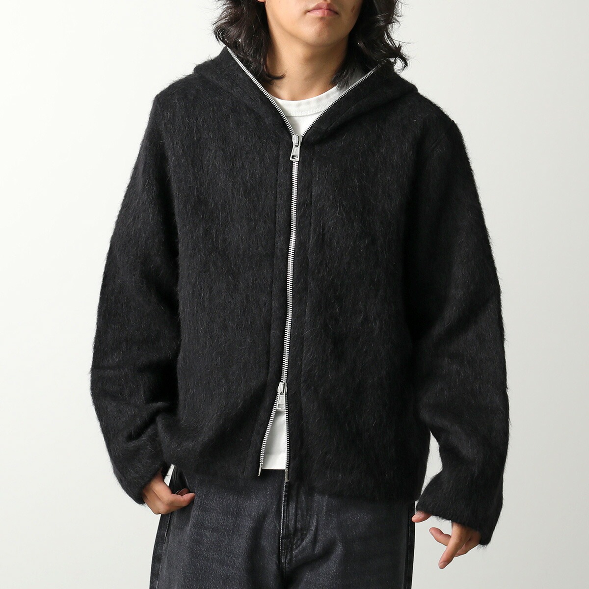 OUR LEGACY アワーレガシー フーディ FULL ZIP HOOD M4243FBH メンズ ニット ジップアップ パーカー ウール混 BLACK-HAIRY-WOOL