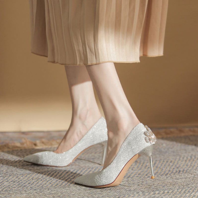 1000円OFFクーポン ポインテッドトゥ パンプス レディース 春夏秋冬 結婚式パンプス 低反発 痛くない 履きやすい 美脚 ヒール5/6.5/8.5cm ラメ キラキラ 結婚式 入学式 卒園式 小