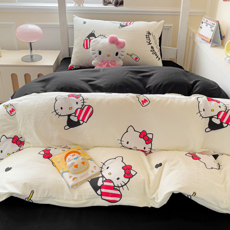 【最新モデル登場！！】 [現品/品質良し/数量限定]Insサンリオkitty猫布団カバー水洗綿4点セットシンプルなアニメシーツ学生寮3点セット