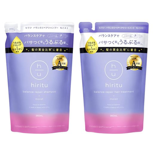 (ヒリツ) バランスリペア シャンプー ヘアトリートメント 詰め替えセット【モイスト】各410ML アプリコット&ジャスミンの香り パサつく髪もうるぷるに