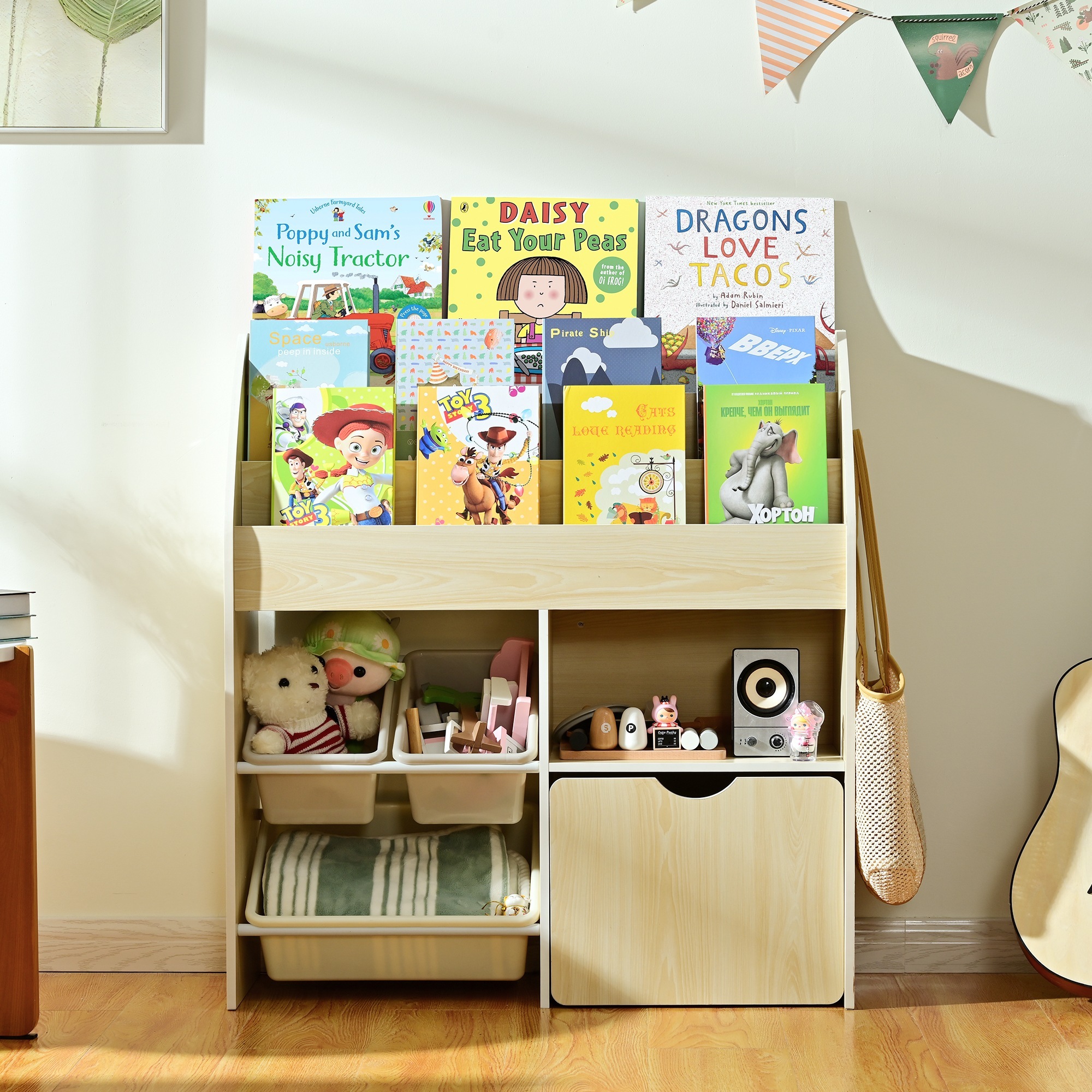 【国内へ発送&送·料·無·料】絵本ラック 絵本棚 大容量 収納ラック 本棚 収納ボックス おもちゃ収納 多機能 子ども用 収納ケース 子供部屋 家具 木製 キッズ b