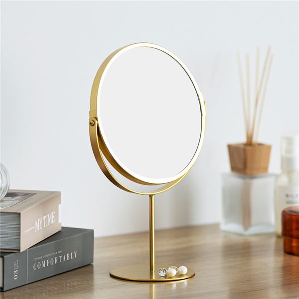 (12個セット)3倍鏡付卓上ミラーH LINO(ゴールド/金) メイク ヴィンテージ 置き型 ゴールド 真鍮風 拡大鏡 韓国インテリア NK-287