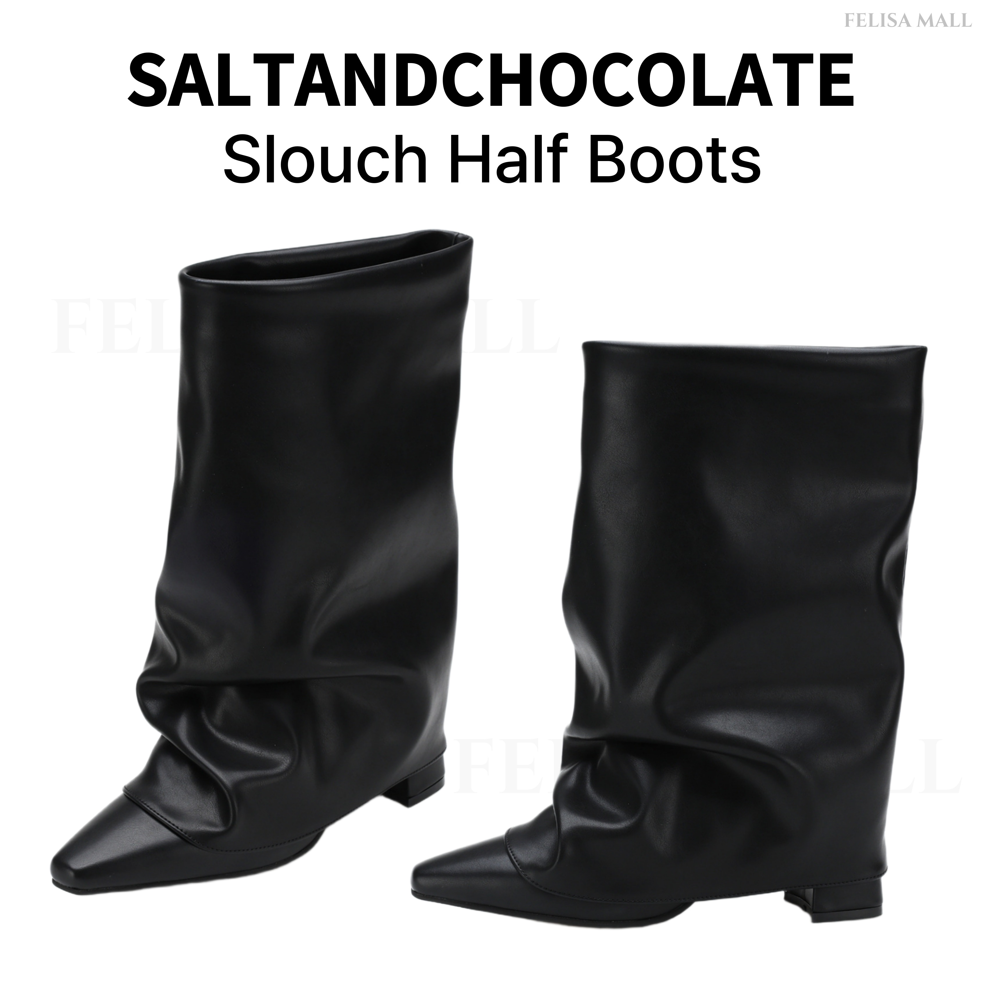 [SALT&CHOCOLATE] Slouch Half Boots ミドルブーツ 韓国人気