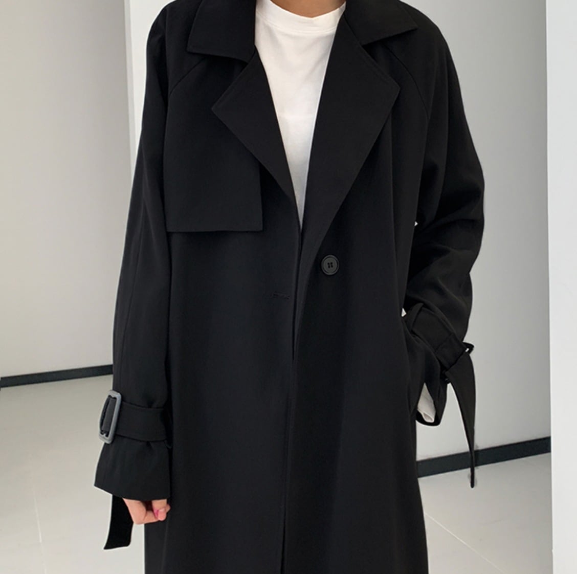 コート チェスター ジャケット ロング ミモレ 長袖 ストレート Iライン ウエストリボン ウエストマーク ベルト 大人可愛い 上品 おしゃれ きれいめ 通勤 デート 学生 モテ XS 黒