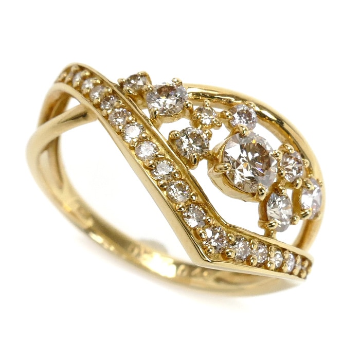 K18YG イエローゴールド リング・指輪 ダイヤモンド0.20ct/0.49ct 12号 3.1g レディース 中古