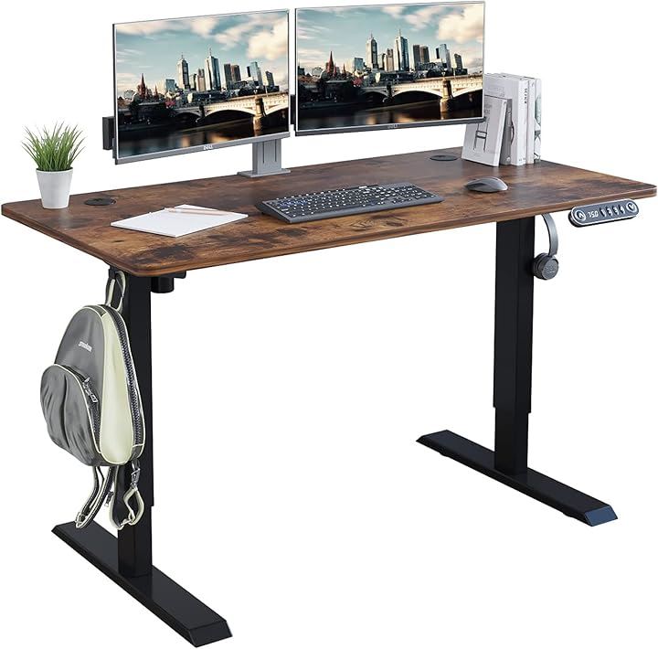 パソコンデスク 電動昇降式 電動式 ゲーミングデスク 机 電動昇降式スタンディングデスク PCデスク 高さ調節可能 メモリー機能付き(ブラウン, 120x60CM)