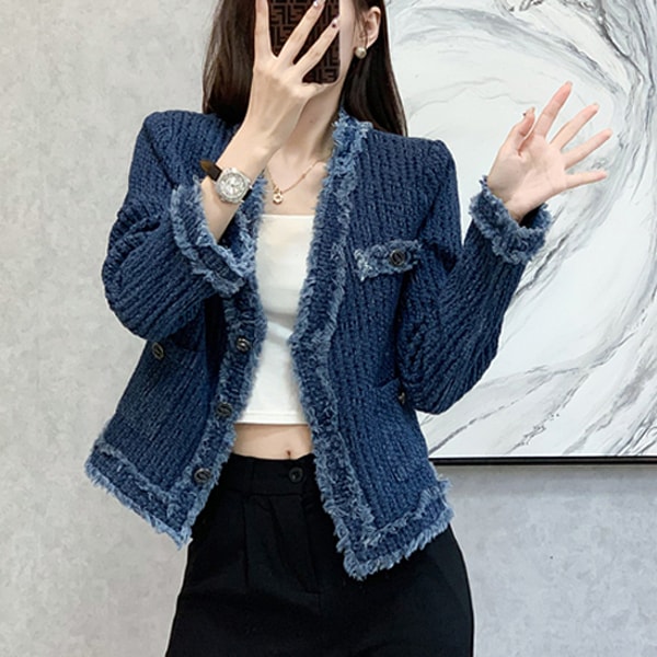 OH0050 ツイード フリンジ デニムジャケット 5,314円