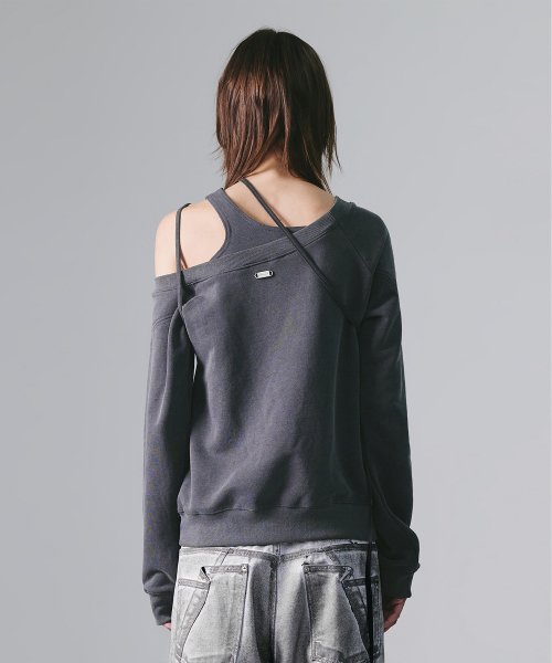 NACHE SLIT LAYERED SWEAT SHIRT CHARCOAL
