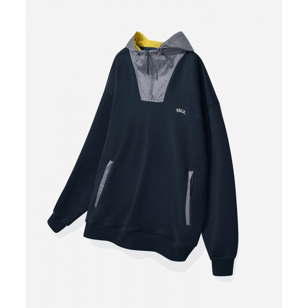 YALE 【ONEMILE WEAR】ファブリックミックスハーフジップアップパーカー ネイビー