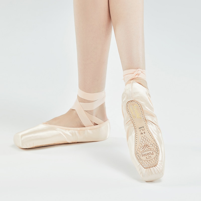 バレエトウシューズ サテン Uカット レディース ガールズ リボン付き レザーソール フルソール ID チャイナピンク イギリスピンク