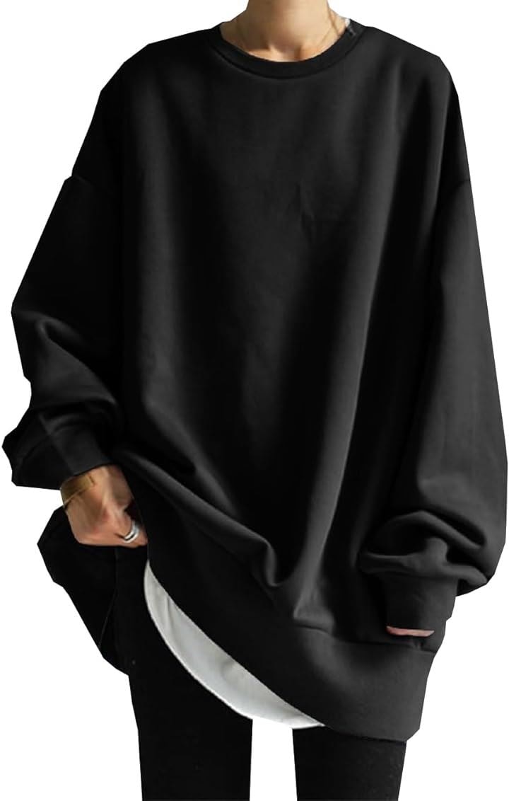 ゆったり カットソー 長袖 トップス 無地 チュニック( ブラック, M) 5,112円