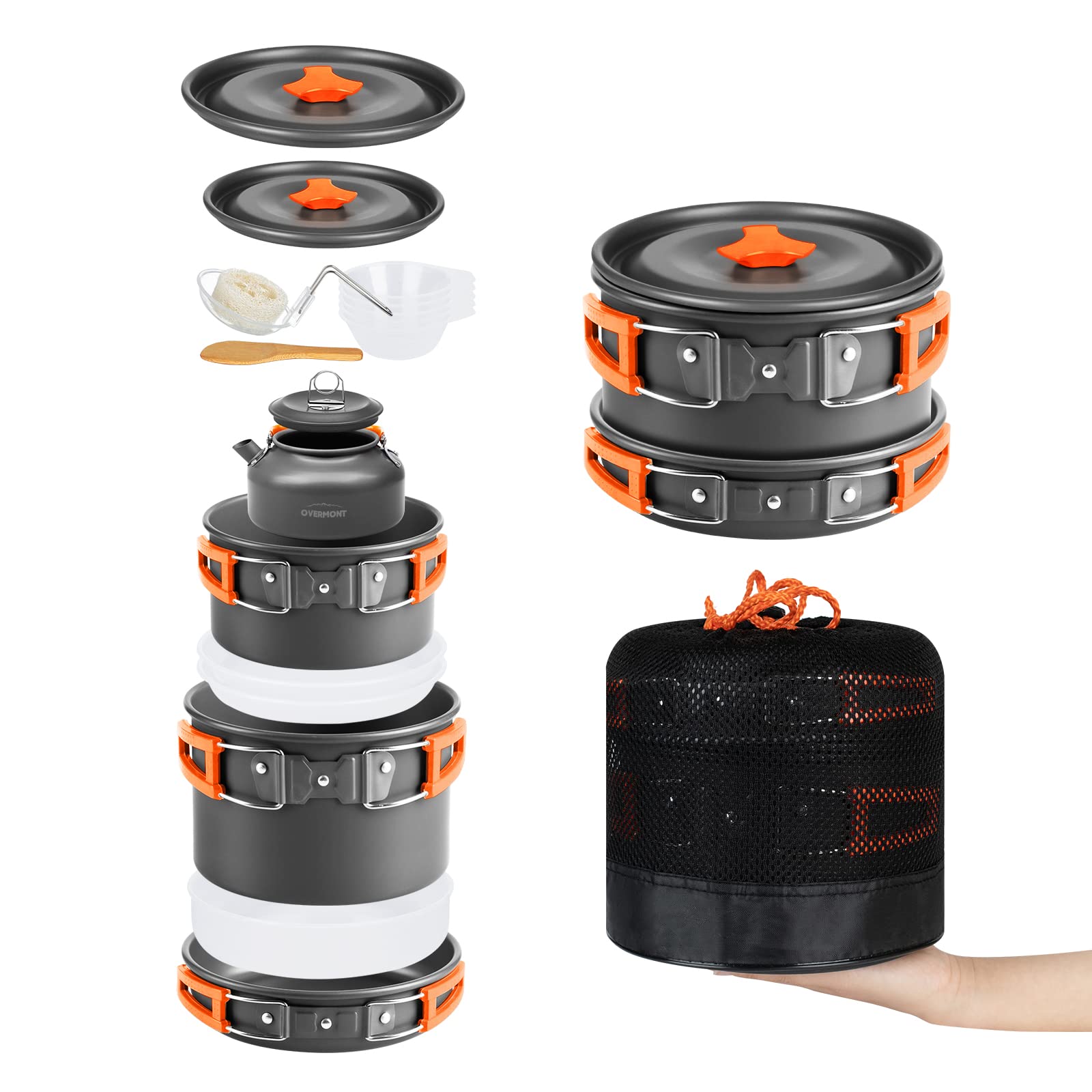 Overmont DS-300 アルミ クッカーセット アウトドア鍋 アウトドアケトル キャンピング 調理器具 収納袋付き 23人に適応…