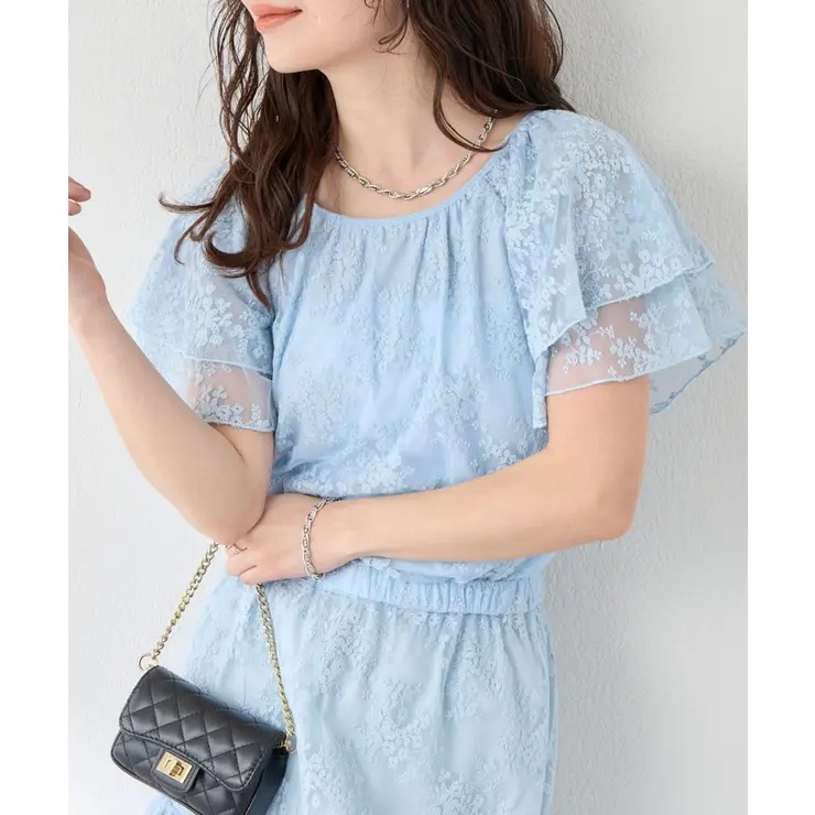 【La boutique BonBon】ﾁｭｰﾙ刺繍ﾌﾘﾙｽﾘｰﾌﾞBL
