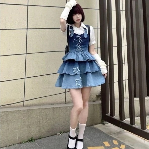 ロリータ コスプレ 2023 新作 グラーデション デニム 　サロペットスカートサンタコスプレ