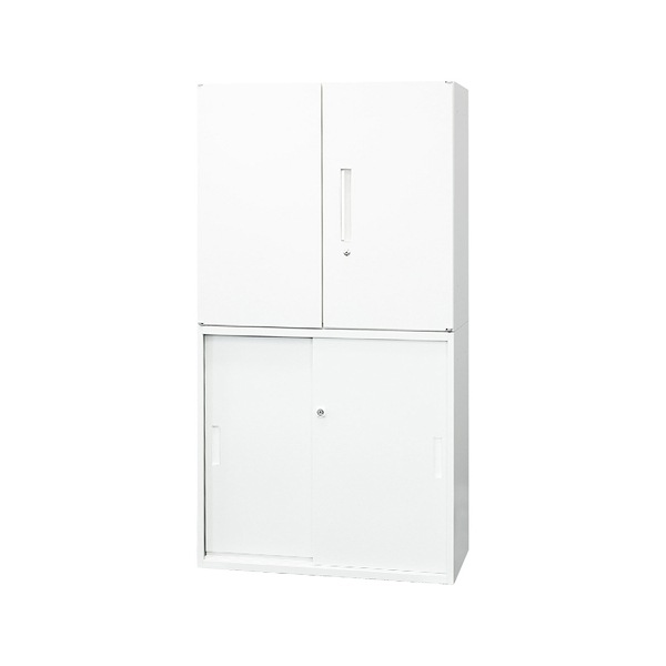 法人限定 Netforce EA-8040-2R2H2-W-WH ホワイト Easembly (イーセンブリー) 両開き+引戸書庫セット 2段 スチール書庫 幅800×奥行400 メーカー直送