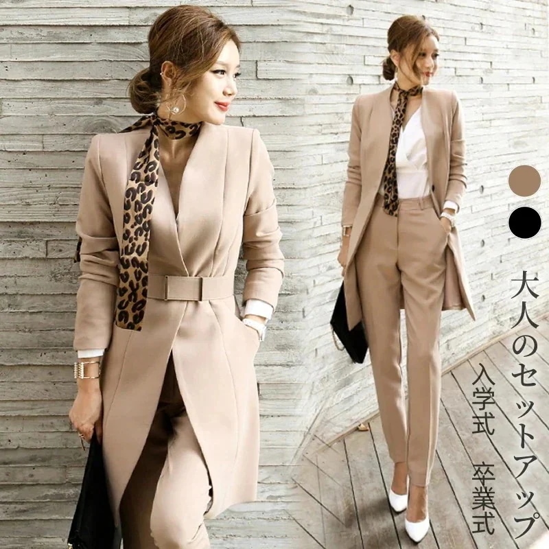 新作ママ スーツセットアップ 気質 韓国ファッション セミロング 春アウター スーツセット/ 卒業式パンツスーツ スーツジャケット 入園式 入学式 卒園式 福袋