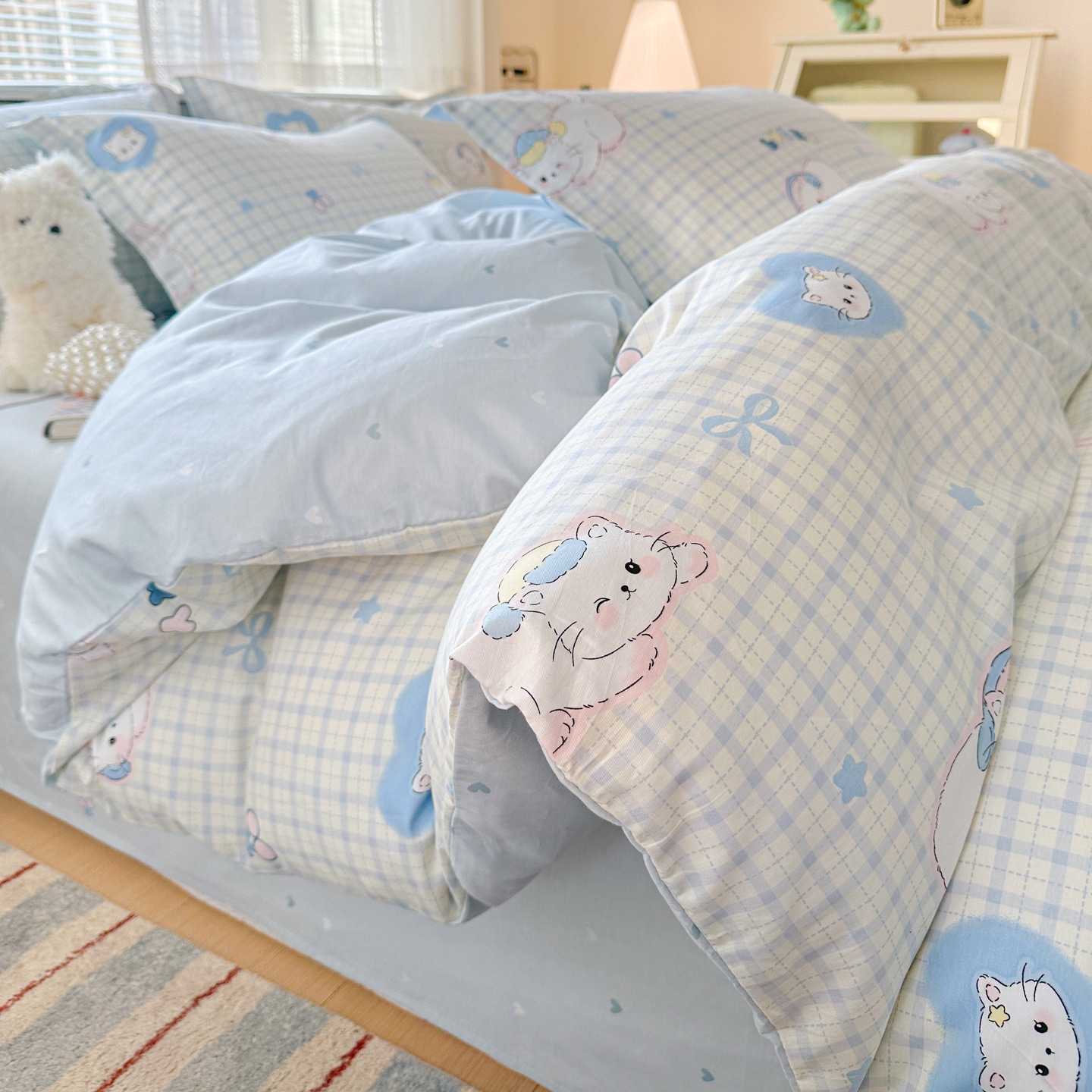 小清新 全綿 4点セット 厚手 純綿 プリント 掛けカバー 4 使用可能 ベッドリネン 学生 3点セット
