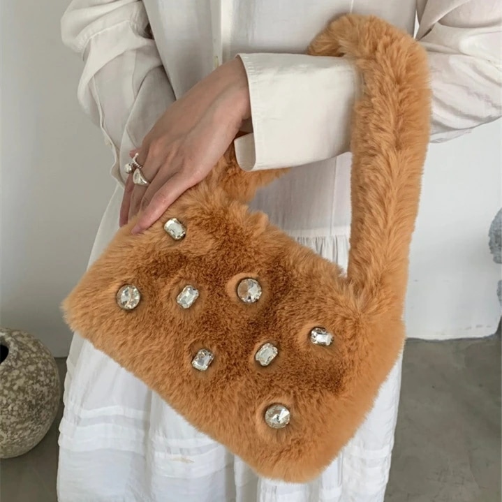 ハンドバッグ ショルダーバッグ ファー ストーン もこもこ レディース 韓国 ファッション 雑貨 かわいい おしゃれ 北欧 送料無料 [K] (T)