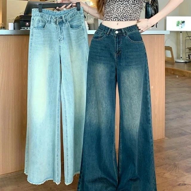 【3日出荷】デニム ジーンズ ワイド フレア ハイウエスト 美脚効果 脚長効果 細見え ウォッシュ 夏 水色 おしゃれ かわいい 韓国