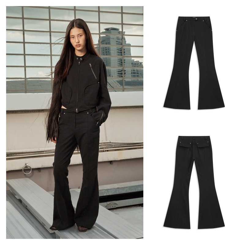 【OPEN Yy】 CRINKLED BOOTCUT PANTS : BLACK