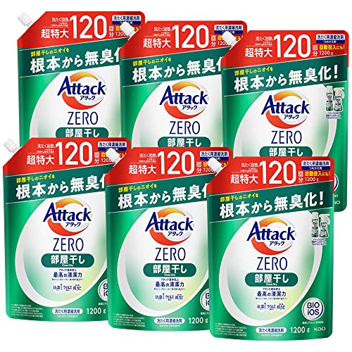 【ケース販売】 アタックＺＥＲＯ 洗濯洗剤 液体 部屋干しのニオイを根本から無臭化 部屋干し 詰め替え1200ｇ6個