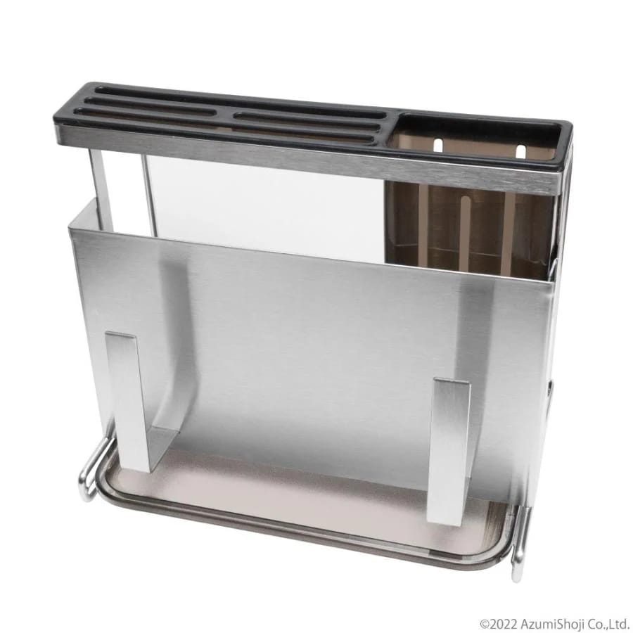 【即納】A-ITEM まな板&包丁スタンド シルバー シンプル キッチン カウンター 水切りラック 収納 トレー付き 水撥ね 蓋置き 箸置き ステンレス