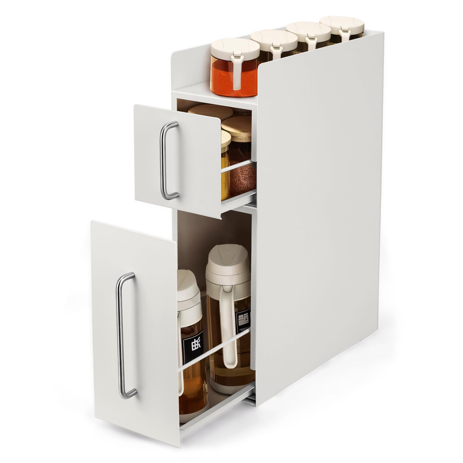 RAIN QUEEN 隠せる調味料ラック 調味料ラック スリム キッチン収納ラック 3段大容量 スパイスラック 調味料 収納 台所用 シンク下収納ラック 引き出し式 コンロ横 キッチンラック 調味料ス