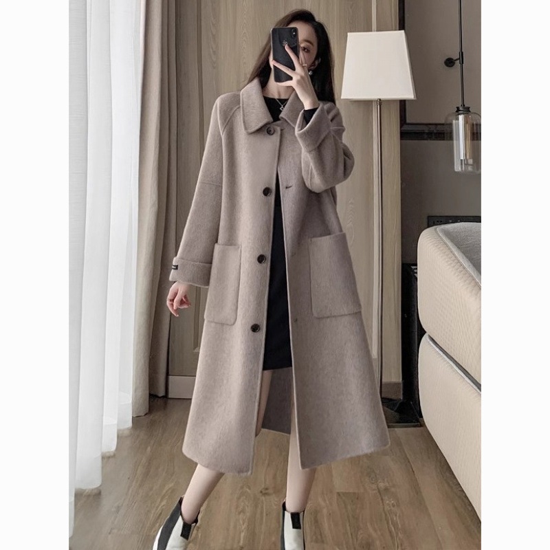 トレンチコートレディース アウター 女性のためのファッショナブルな無地の高級ウールコート2024秋冬新しい気質ヘボン風ロングウールコート
